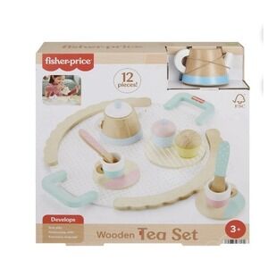 Fisher-Price Wooden Tea Party Set for Preschool Pretend Play 12-Pieces
